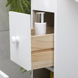 Removable Bathroom Side Cabinet Toilet Caddy with Storage Drawers- White - Rear View