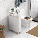 Removable Bathroom Side Cabinet Toilet Caddy with Storage Drawers- White - Front View