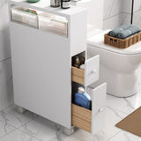 Removable Bathroom Side Cabinet Toilet Caddy with Storage Drawers- White - Side View
