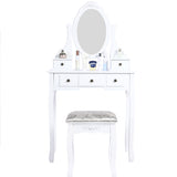 Carved Dressing Vanity Table Set with Mirror&Stool- White - Top-Down View