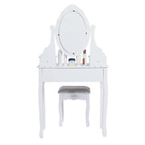 Carved Dressing Vanity Table Set with Mirror&Stool- White - 45-Degree Angle