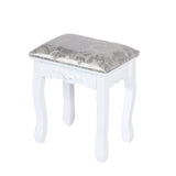 Carved Dressing Vanity Table Set with Mirror&Stool- White - Low Angle