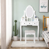 Carved Dressing Vanity Table Set with Mirror&Stool- White - Side View