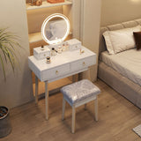 Dressing Vanity Table Stool Set with Make-up LED Lighted Mirror-White - Side View
