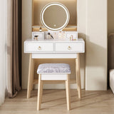Dressing Vanity Table Stool Set with Make-up LED Lighted Mirror-White - Top-Down View