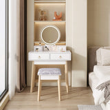 Dressing Vanity Table Stool Set with Make-up LED Lighted Mirror-White - 45-Degree Angle