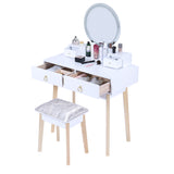 Dressing Vanity Table Stool Set with Make-up LED Lighted Mirror-White - Low Angle