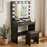 Fidel Vanity Set with Cushioned Stool and Lighted Mirror- Black - Front View
