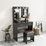 Fidel Vanity Set with Cushioned Stool and Lighted Mirror- Black - Top-Down View