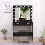 Fidel Vanity Set with Cushioned Stool and Lighted Mirror- Black - 45-Degree Angle