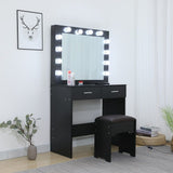 Fidel Vanity Set with Cushioned Stool and Lighted Mirror- Black - Rear View