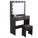 Fidel Vanity Set with Cushioned Stool and Lighted Mirror- Black - Close-Up Angle