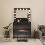 Fidel Vanity Set with Cushioned Stool and Lighted Mirror- Black - Low Angle