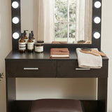 Fidel Vanity Set with Cushioned Stool and Lighted Mirror- Black