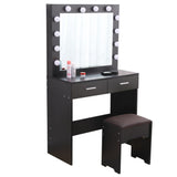 Fidel Vanity Set with Cushioned Stool and Lighted Mirror- Black - 45-Degree Angle