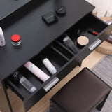 Fidel Vanity Set with Cushioned Stool and Lighted Mirror- Black - Close-Up Angle