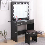 Fidel Vanity Set with Cushioned Stool and Lighted Mirror- Black - Extra Image