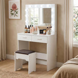 Fidel Vanity Set with Cushioned Stool and Lighted Mirror- White - Front View