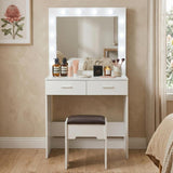Fidel Vanity Set with Cushioned Stool and Lighted Mirror- White - Side View