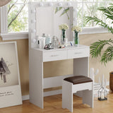 Fidel Vanity Set with Cushioned Stool and Lighted Mirror- White - Top-Down View