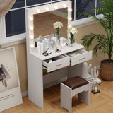 Fidel Vanity Set with Cushioned Stool and Lighted Mirror- White - 45-Degree Angle
