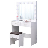 Fidel Vanity Set with Cushioned Stool and Lighted Mirror- White - Rear View