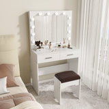 Fidel Vanity Set with Cushioned Stool and Lighted Mirror- White - Low Angle