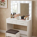 Fidel Vanity Set with Cushioned Stool and Lighted Mirror- White - Extra Image