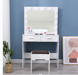 Fidel Vanity Set with Cushioned Stool and Lighted Mirror- White - Close-Up Angle