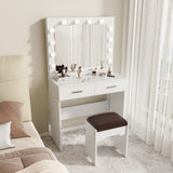 Fidel Vanity Set with Cushioned Stool and Lighted Mirror- White - Rear View