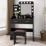 Diana Vanity Set with Shelves Cushioned Stool and Lighted Mirror- Black - Side View