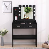 Diana Vanity Set with Shelves Cushioned Stool and Lighted Mirror- Black - Close-Up Angle