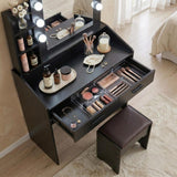 Diana Vanity Set with Shelves Cushioned Stool and Lighted Mirror- Black - Extra Image