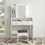 Diana Vanity Set with Shelves Cushioned Stool and Lighted Mirror- White