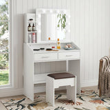 Diana Vanity Set with Shelves Cushioned Stool and Lighted Mirror- White