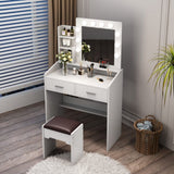 Diana Vanity Set with Shelves Cushioned Stool and Lighted Mirror- White - Top-Down View