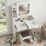 Diana Vanity Set with Shelves Cushioned Stool and Lighted Mirror- White - 45-Degree Angle