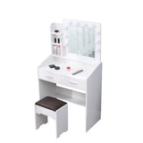 Diana Vanity Set with Shelves Cushioned Stool and Lighted Mirror- White - Rear View