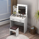 Diana Vanity Set with Shelves Cushioned Stool and Lighted Mirror- White - Close-Up Angle