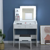 Diana Vanity Set with Shelves Cushioned Stool and Lighted Mirror- White - 45-Degree Angle