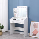 Diana Vanity Set with Shelves Cushioned Stool and Lighted Mirror- White - Rear View