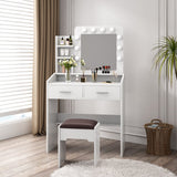 Diana Vanity Set with Shelves Cushioned Stool and Lighted Mirror- White - Front View