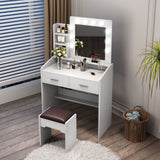 Diana Vanity Set with Shelves Cushioned Stool and Lighted Mirror- White - Top-Down View