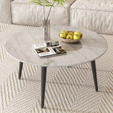Minimalist Marble Effect Round Coffee Table - Side View