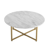 White Marble Effect Round Coffee Table with Gold Legs - Rear View