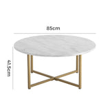 White Marble Effect Round Coffee Table with Gold Legs - Close-Up Angle