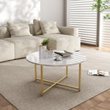 White Marble Effect Round Coffee Table with Gold Legs - Top-Down View