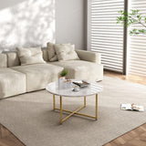White Marble Effect Round Coffee Table with Gold Legs - Side View