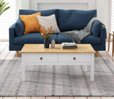 Sleek Natural Wood Rectangle Coffee Table - Side View
