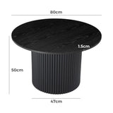 Luxe Black Ribbed Texture Wooden Coffee Table - Close-Up Angle